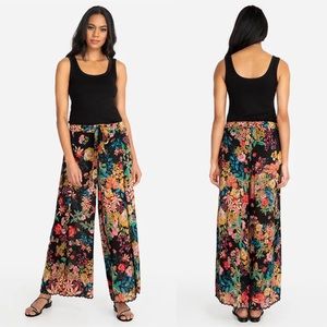 JOHNNY WAS Floral Print Scalloped Edge Albany Tie Waist Pants XS Black